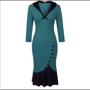 Pinup Girl Rockabilly Retro Dress in Teal/Black
